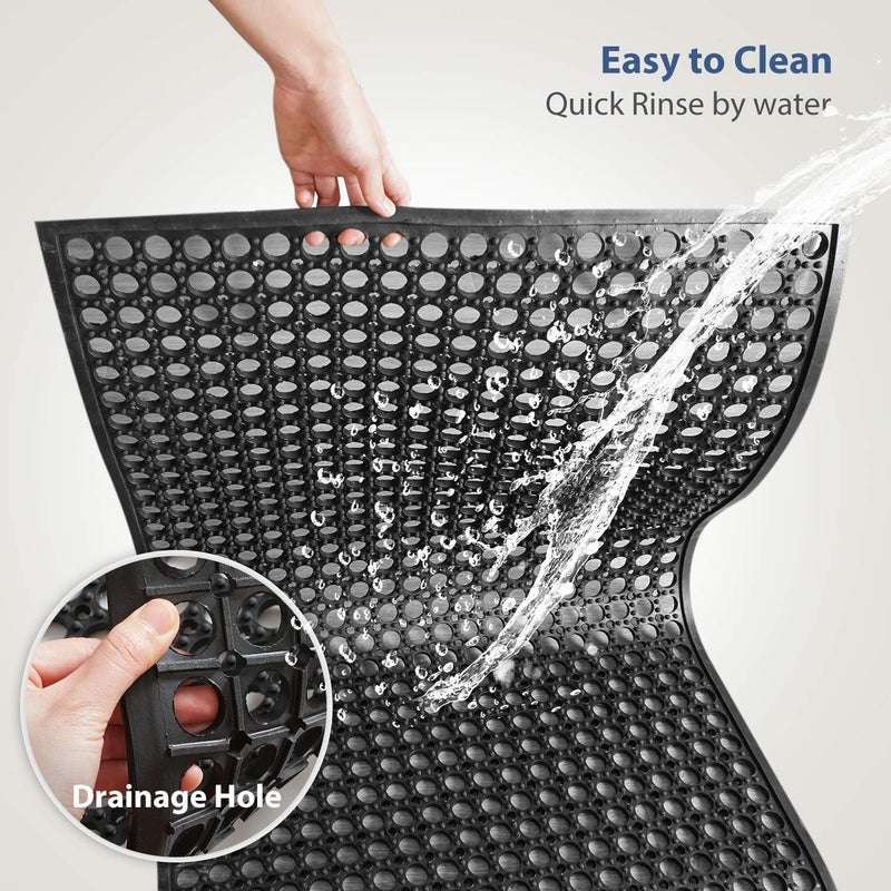 Wizgree حصيرة مطاطية خارجية لمطبخ مضادة للإرهاق (24" × 36") حصيرة أرضية لمطعم وبار جديدة مطاطية غير قابلة للانزلاق مع تصريف باللون الأسود - Image 4